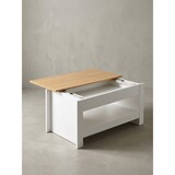 thumbnail of Couchtisch Weiß / Eiche 85x47x45 cm Wohnzimmertisch mit Stauraum, Design Sofatisch mit Ablagefach Modern, Kaffeetisch Loungetisch