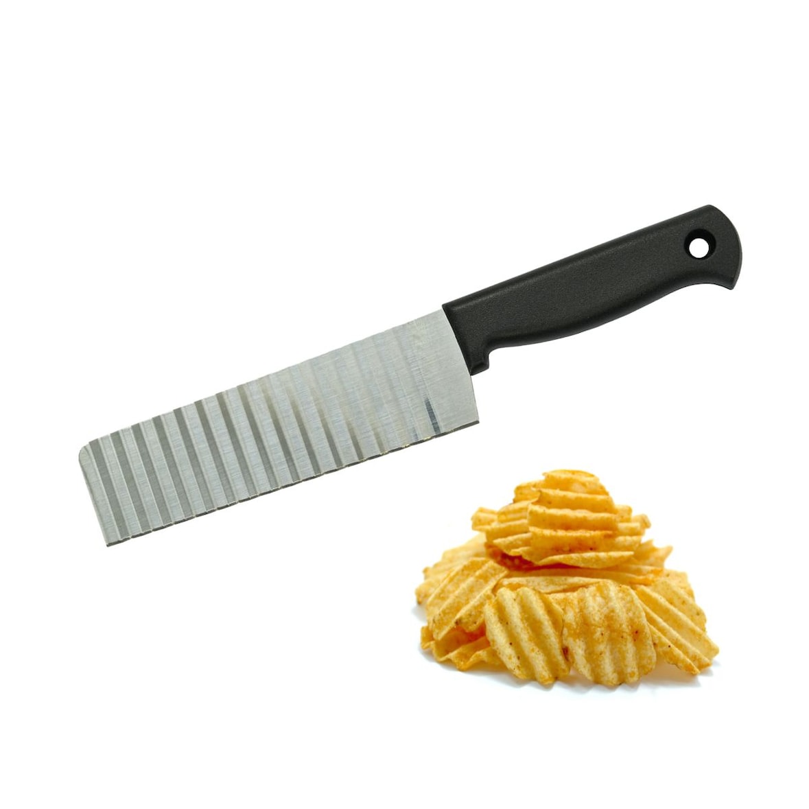 Nirosta mes met golvend lemmet voor friet, groenten en fruit