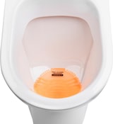 thumbnail of 12x Klo-Igel Urinaleinleger (Pissoirsieb, Pissoireinsatz, Urinalsieb) Orange: "Pupsen, um Vorgang abzuschließen!"