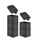 thumbnail of PROREGAL SuperSparSet 5x Eurobox NextGen Grip mit Scharnierdeckel & schwarzen Verschlüssen, HxBxT 32x30x40cm, 30L, Schwarz, Griffe zu, Eurobehälter