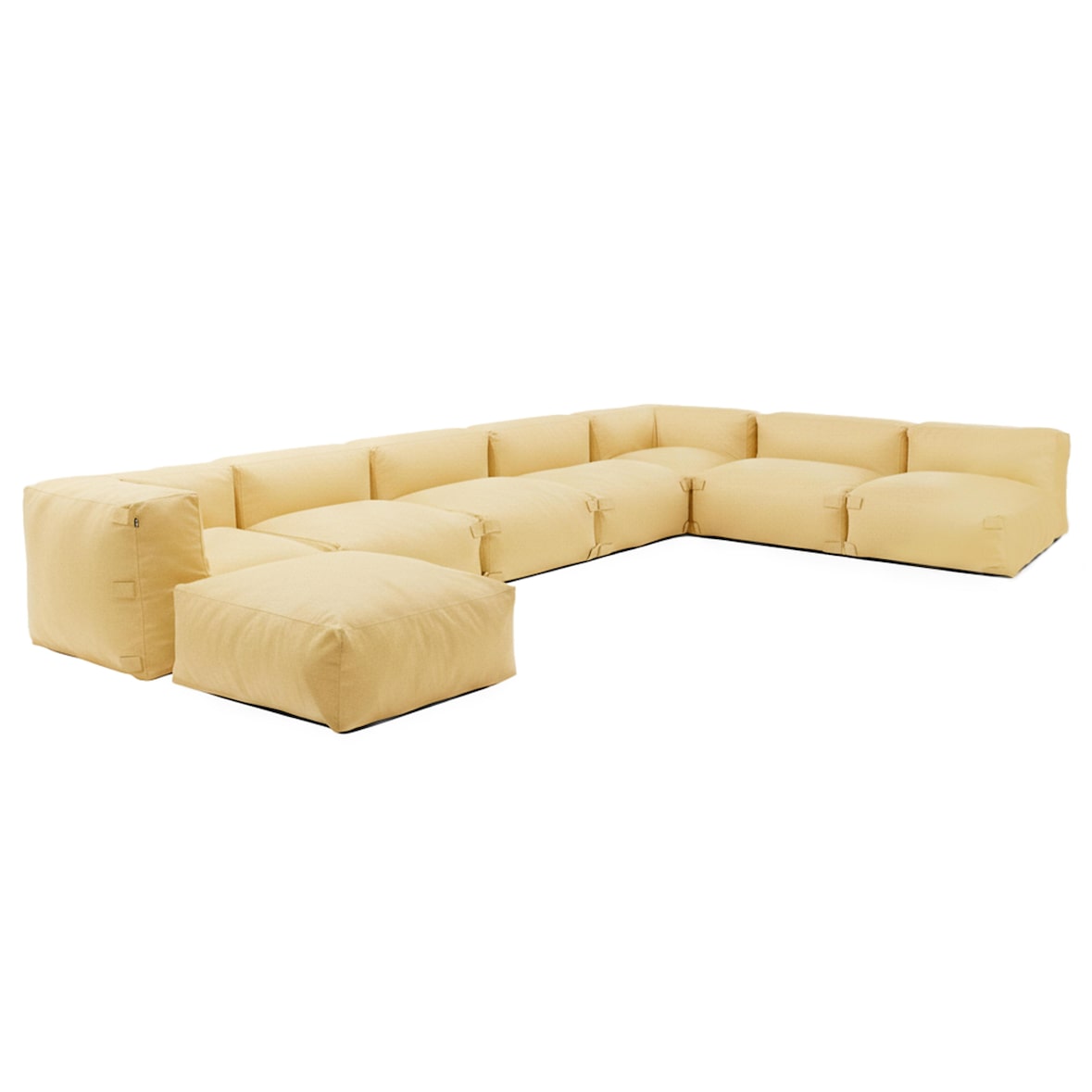 Divano ad angolo modulabile, 5 poltrone, 2 angoli 1 pouf giallo chiaro 680 cm poliestere Oviala