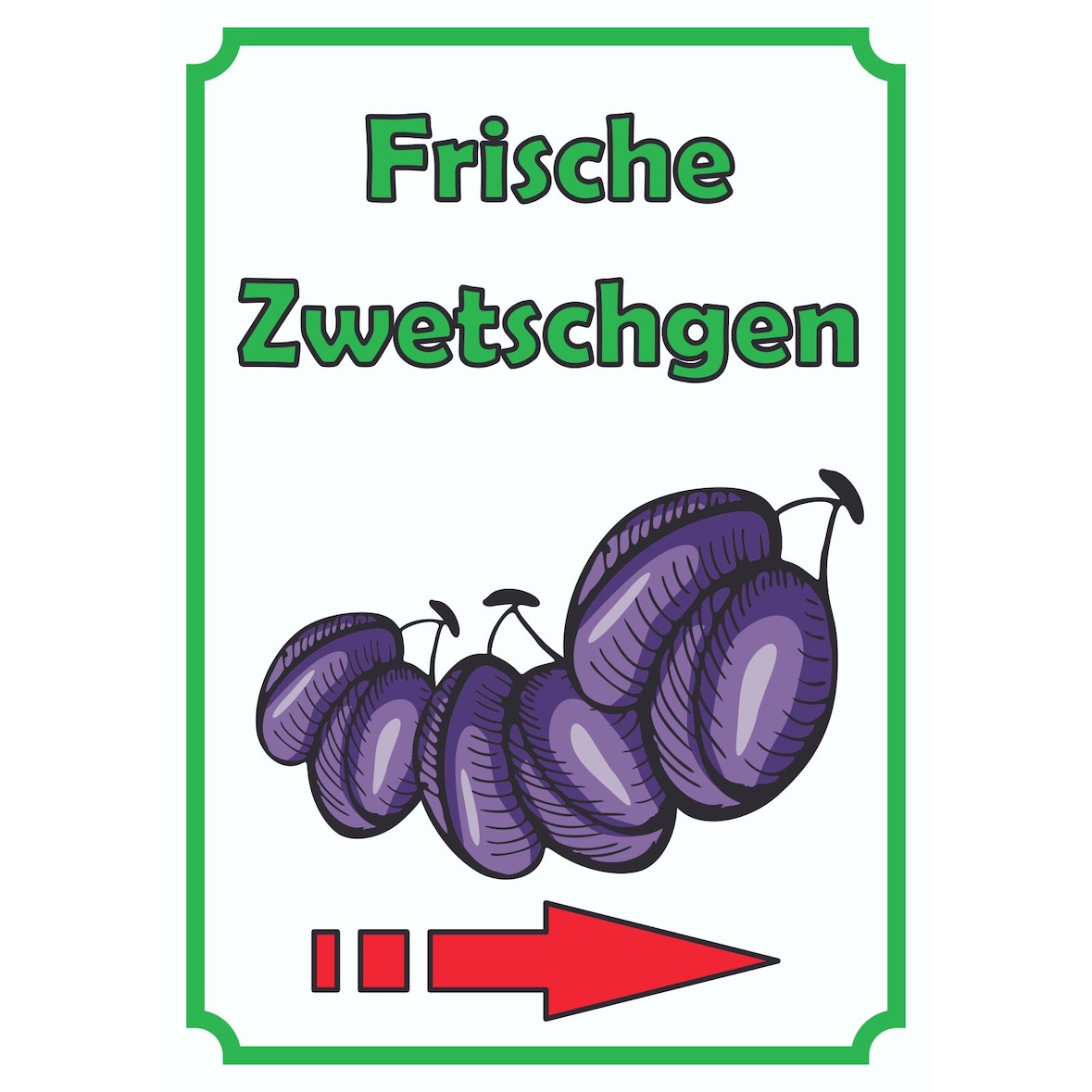 Frische Zwetschgen Schild Hochkant mit Pfeil rechts A1 (594x841mm)