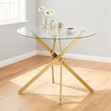 thumbnail of Merax Esstisch rund Ø80 cm, Glastisch modern, mit X-Gestell geometrisch, Küchentisch klein, 2–4 Personen, gold Metall
