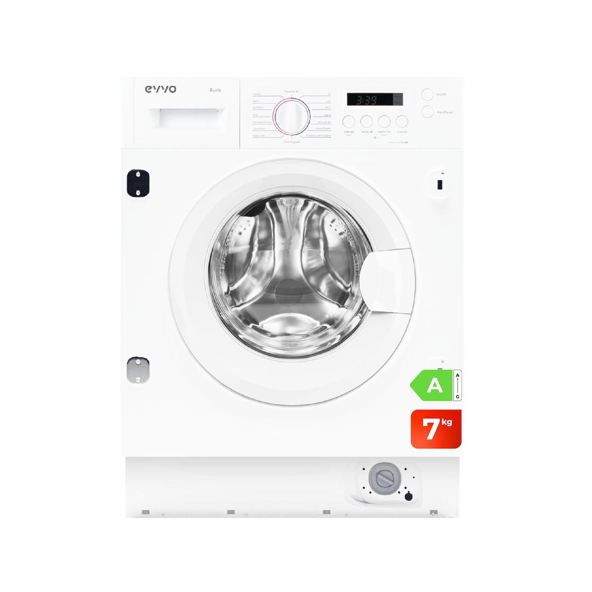 EVVO Lavadora 7 kg integrable Aura 7, 1350 rpm, Clase energética A, Motor Inverter, Tambor eProtect, 15 programas,