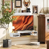 thumbnail of HOMCOM mueble de salón con estante de pared mueble de TV armario compartimentos orificios para cables para televisión de pared 120x24x16 cm blanco