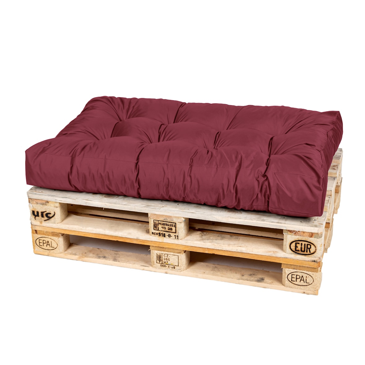 TexDeko Garden Palettenkissen 120x80x18cm wasserabweisend In- & Outdoor Sitzkissen gesteppt Sitzauflage für Europaletten  (Bordeaux)
