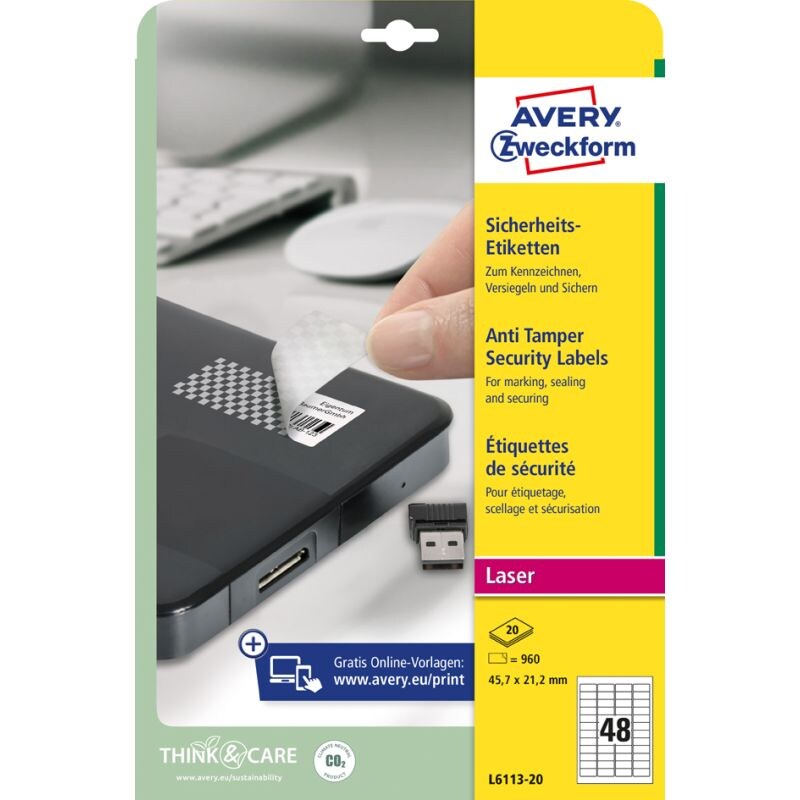 AVERY Zweckform Sicherheitsetiketten, 45,7 x 21,2 mm