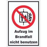thumbnail of Aufzug im Brandfall nicht benutzen Aufkleber A8 (52x74mm)