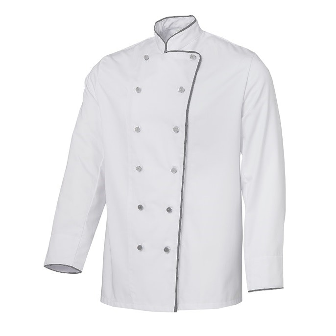 Grevotex Kochjacke / Bäckerjacke mit Paspel dunkelgrau und Kugelschreibertasche  / Größe 56