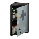 thumbnail of Relaxdays Medizinschrank, 3 Fächer, HBT: 45 x 30 x 17,5 cm, abschließbar, Stahl, Glastür, Eck Apothekenschrank, schwarz