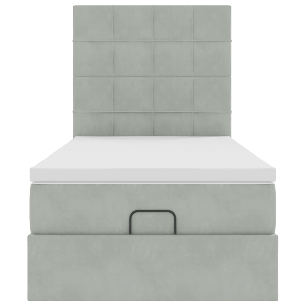 vidaXL Ottoman-Bett mit Matratzen & LEDs Hellgrau 90x190 cm Samt