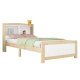thumbnail of Merax Stauraumbett Einzelbett 90x200 aus Kiefernholz & MDF mit Stauraum-Kopfteil & Lattenrost für Schlafzimmer Weiß & Beige