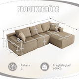 thumbnail of Merax Modulares Cord-Sofa Set – 2-Sitzer mit Chaiselongue, 5 Kissen, Seitentaschen & Getränkehalter, Khaki
