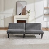 thumbnail of Klappbares 2-Sitzer-Sofa aus Samt in Grau, 3-fach verstellbare Rückenlehne, Holz-Lattenstruktur, als Sofa und Gästebett