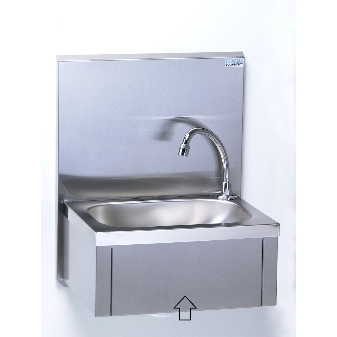 Tournus Handwaschbecken GC mit Rückwand Höhe 540mm: Abm  415 x 335 x 540 mm, Becken 345 x 245mm, Tiefe 120mm  Kniebedienung