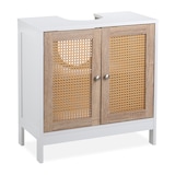 thumbnail of Relaxdays Waschbeckenunterschrank, 60 cm breit, 2 Fächer, Siphon-Aussparung, Rattan-Türen, Badunterschrank, weiß/ natur