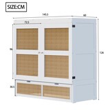 thumbnail of Schrankbett 140x200 Murphy-Bett platzsparend mit Stauraum Rattan-Design Schubladen Lattenrost Möbel Schlafzimmer Modern Weiß