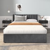 thumbnail of Merax Stauraumbett Polsterbett 160x200 Doppelbett aus Samt mit Gepolstertes Kopfteil & 2 Schubladen & Lattenrost Grau