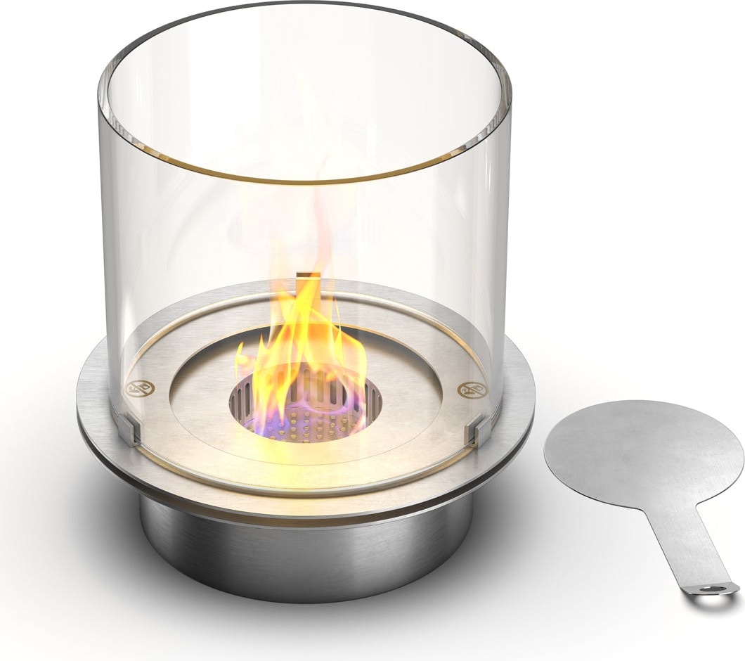 Runder Brenner mit Glas für Bioethanol-Kamin, Biokamin aus Edelstahl 3 lt d.30