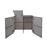 thumbnail of 2er-Mülltonnenverkleidung HWC-E25, Mülltonnenbox Mülltonnenabdeckung, Poly-Rattan 2x120l ~ grau