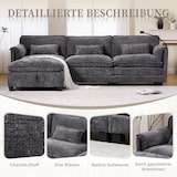thumbnail of Merax 3-Sitzer Schlafsofa aus Chenille, Ecksofa Mit USB-Anschluss, Seitentasche, Handyhalter und modularen Hockern, Grau