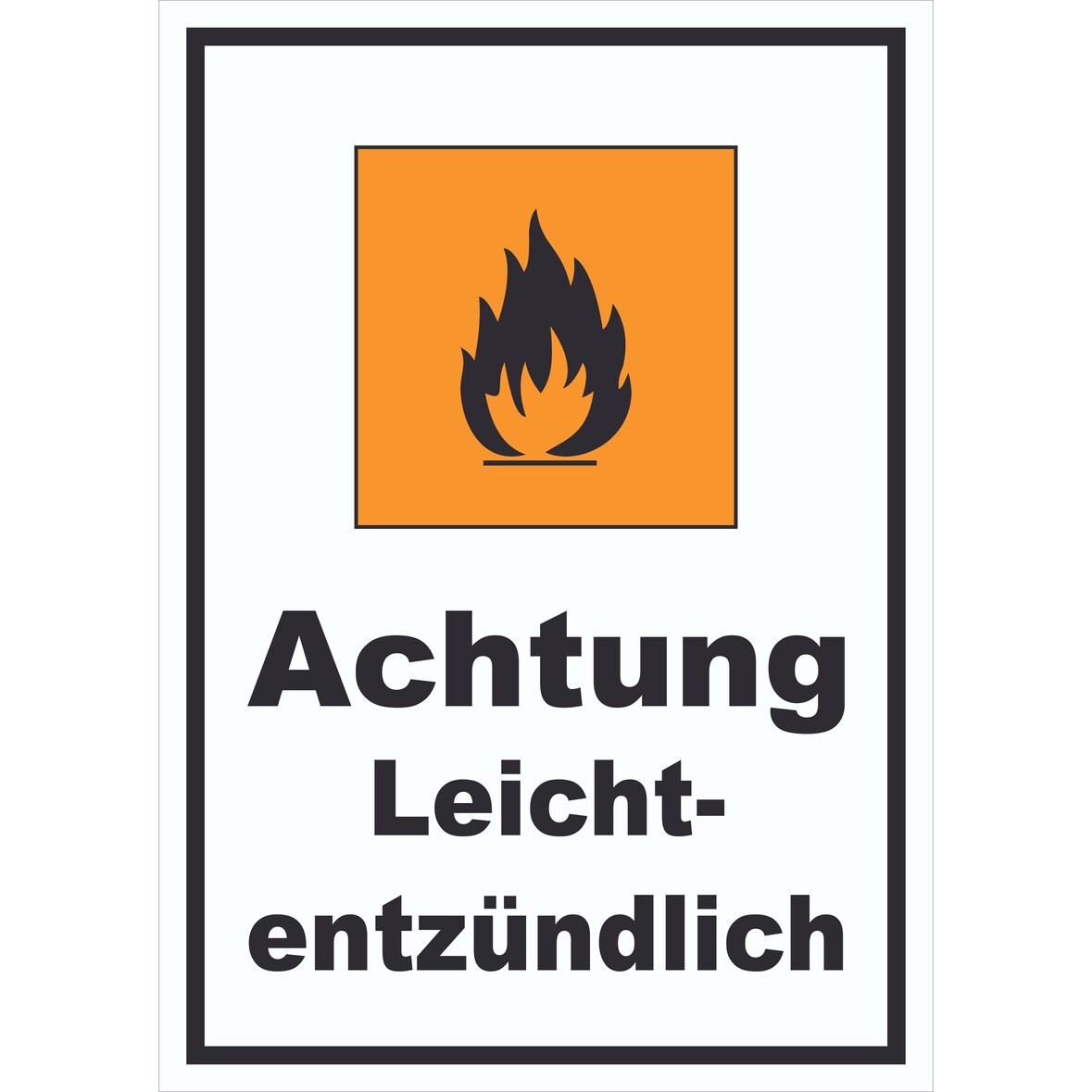 Schild Gefahrensymbol Leichtentzündlich Flamme hochkant A3 Rückseite selbstklebend
