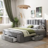 thumbnail of Polsterbet 140x200 mit 4 Schubladen Samtbett mit Storage höhenverstellbarem Kopfteil ,Klassisches Polsterbett