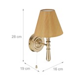 thumbnail of Relaxdays Wandlampe mit Schirm, innen, Zugschalter, Flur & Wohnzimmer, E14, Stoff, Metall, HxBxT: 28x16x19 cm, messing