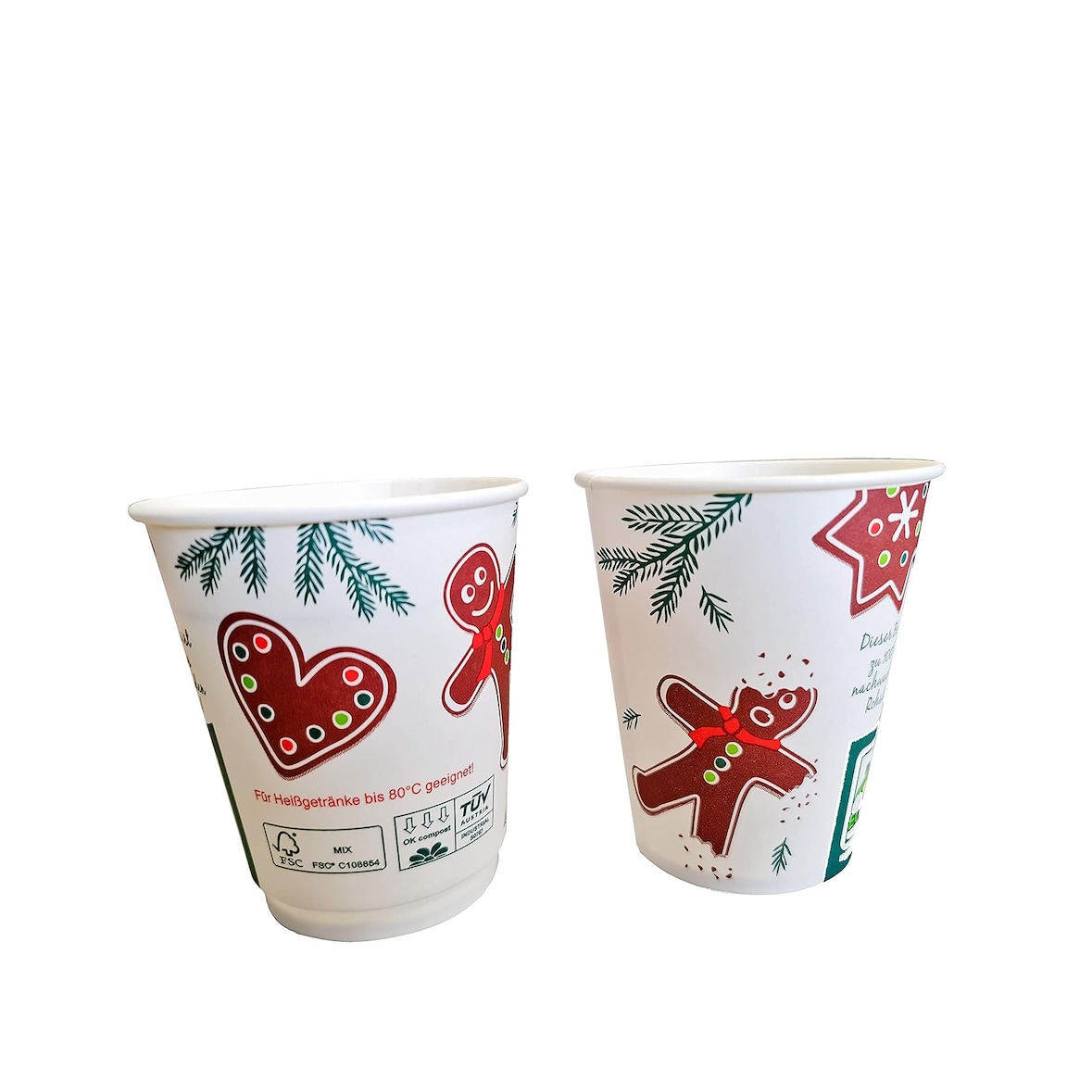 840 Bio Glühweinbecher Weihnachtsbecher 200ml 0,2l Premium Doppelwand Papier mit Bio Barriere & Eichstrich