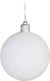 Ein weißer, glitzernder Christbaumschmuck.