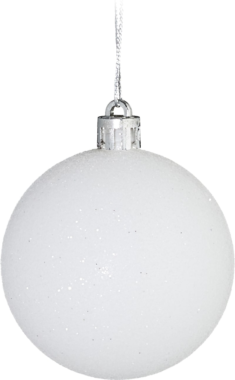 Ein weißer, glitzernder Christbaumschmuck.