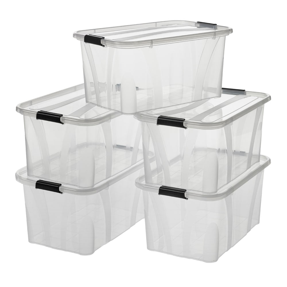 5 Stück Aufbewahrungsbox transparent 14 Liter mit Deckel und Klickverschluss 385 x 254 x 185 mm