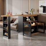 thumbnail of Bartisch ausziehbar drehbar Schwarz 193x39x105 cm mit LED-Beleuchtung Glasfront, 3-stufigem Stauraum, flexibel als Stehtisch und Beistelltisch