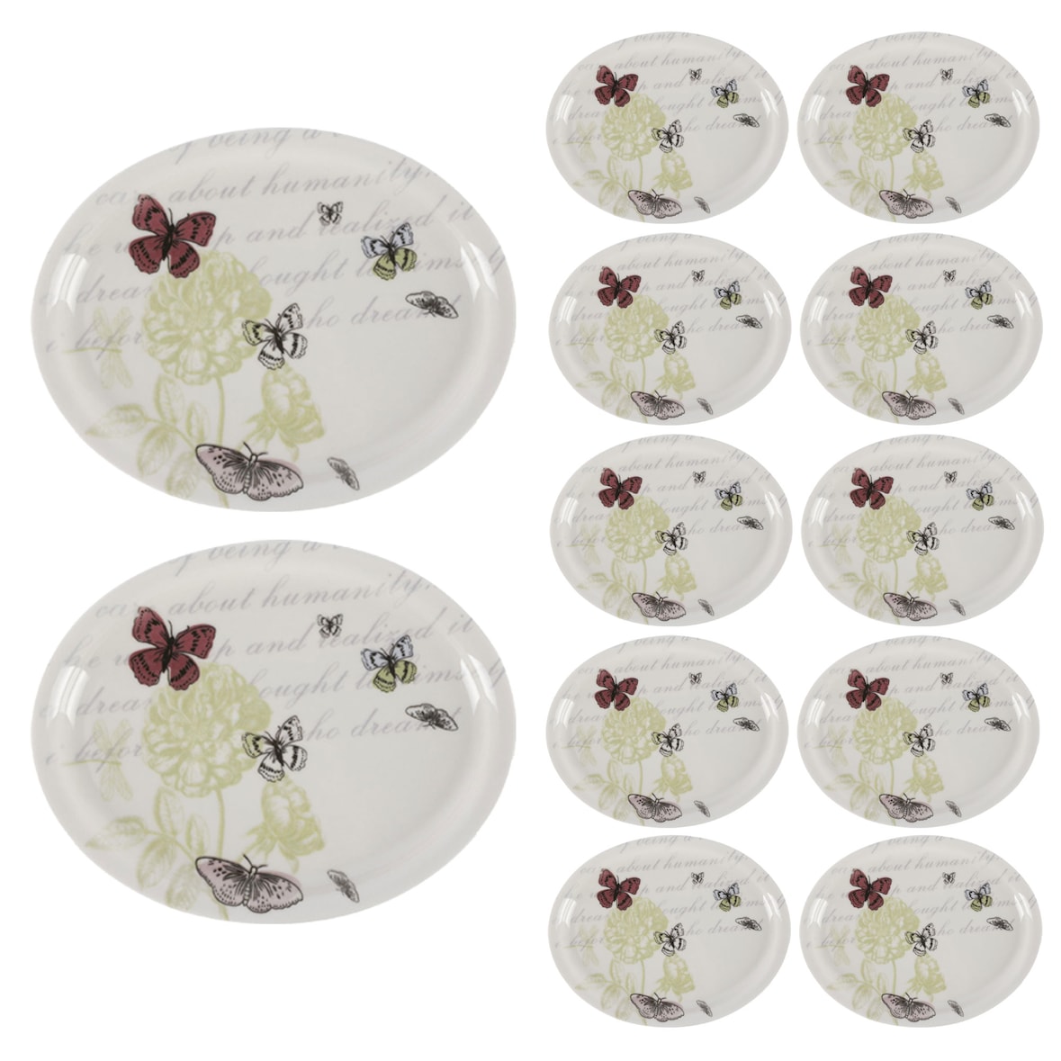 BERGNER - Set aus 12 ovalen Serviertellern 30,5x24 cm aus Steinzeug - Butterfly