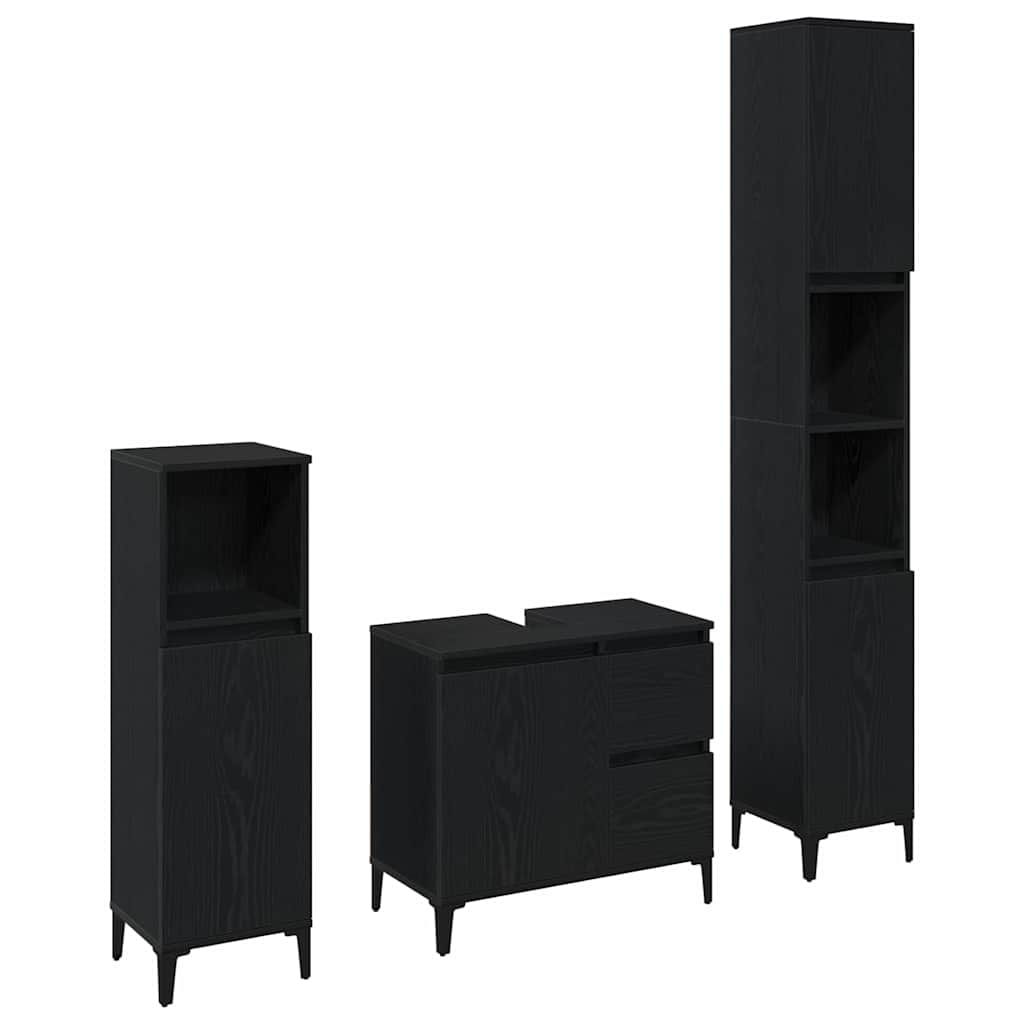 vidaXL Badezimmermöbel Set mit Speicher 3 pcs Schwarz 30 x 30 x 180 cm