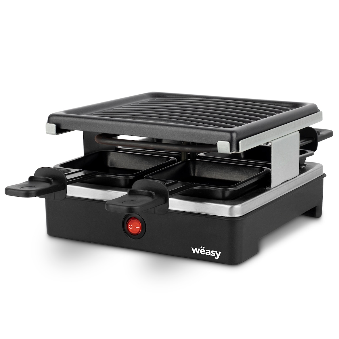 Wëasy Raclette Gerät und Grill LUGA40, 4 Personen, Antihaftbeschictung, 600 W,  Edelstahl, schwarz