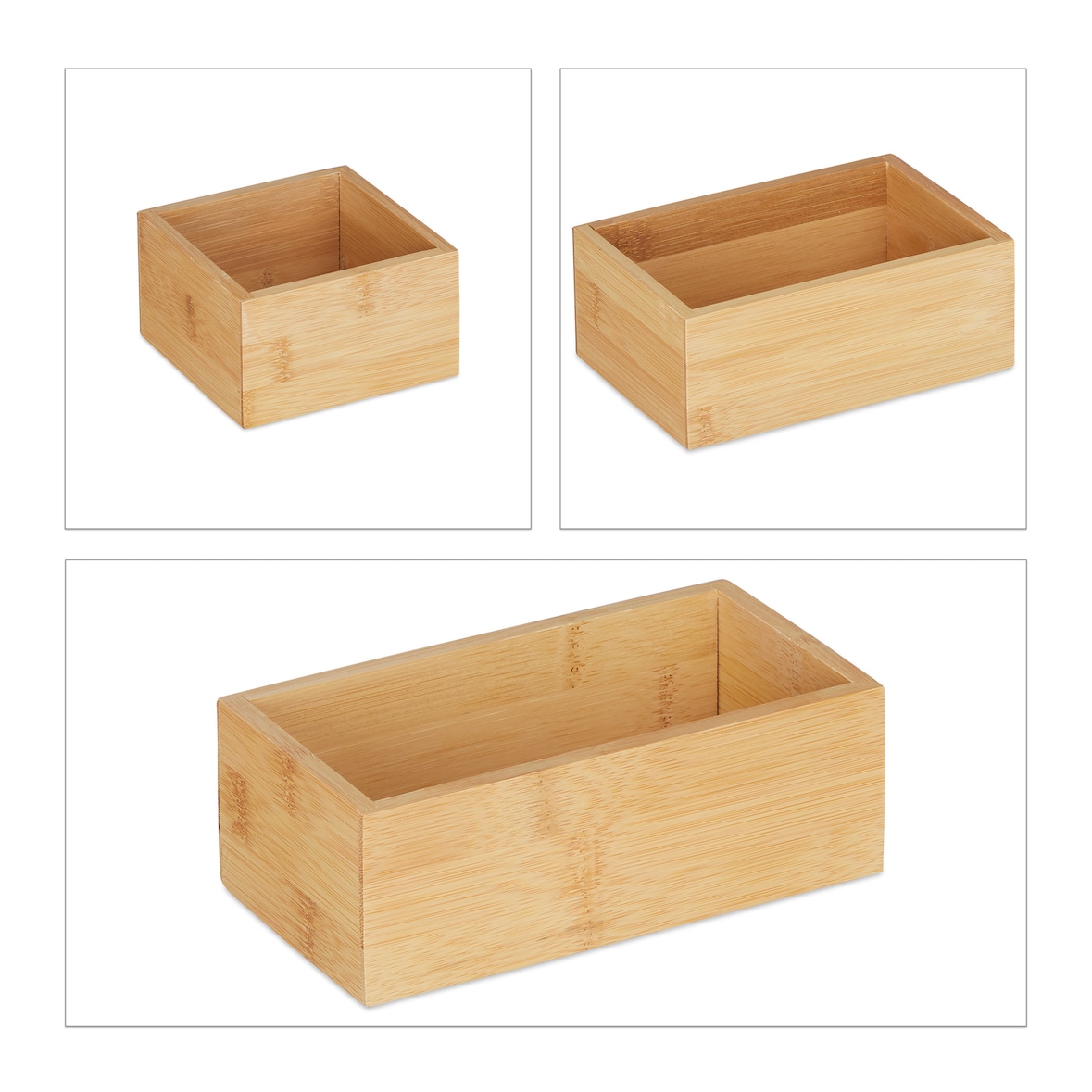 Relaxdays Ordnungsboxen 5er Set, Schubladen Ordnungssystem Bambus, Organizer Küche, Bad & Büro, versch. Größen, natur