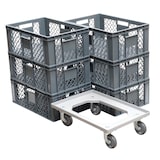 thumbnail of 6 Stück Bäckerkisten 600 x 400 x 230 mm + 1 Transportroller in Grau