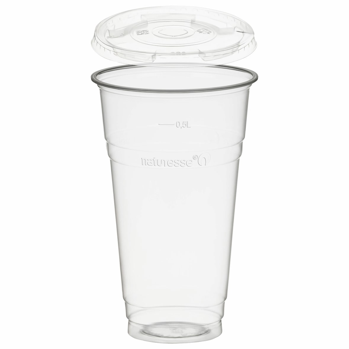 50x BIO Trinkbecher 500ml + Deckel mit Halmstanzung aus Biokunststoff(PLA)