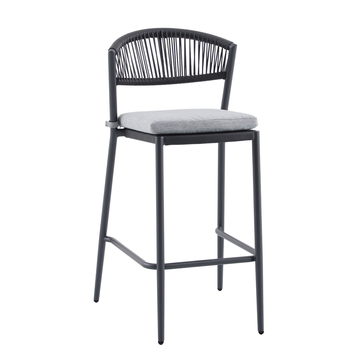 METRO Professional Chaise de bar TRACE II, acier / rotin PE / polyester, 105 x 54 x 62 cm, empilable, coussin inclus, gris foncé