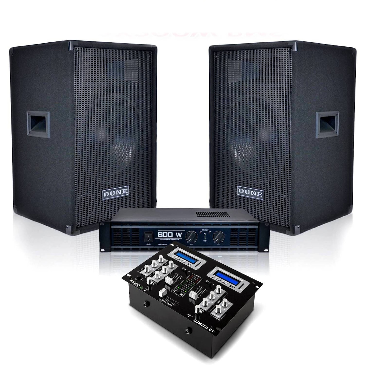 Pack Sono PRO 2 enceintes + ampli stéréo 2x200 WRMS + DJM250-BT
