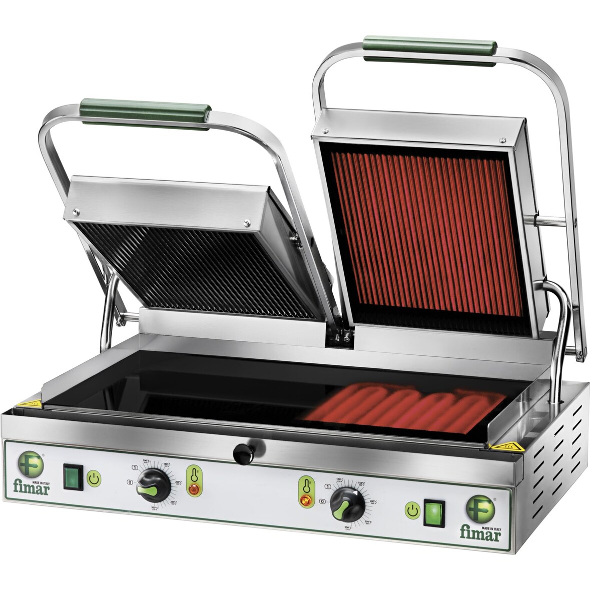 Piastra doppia in vetroceramica liscia FIMAR modello PV55LL con resistenze ad infrarossi. Misure 630x450x190/600(h) mm