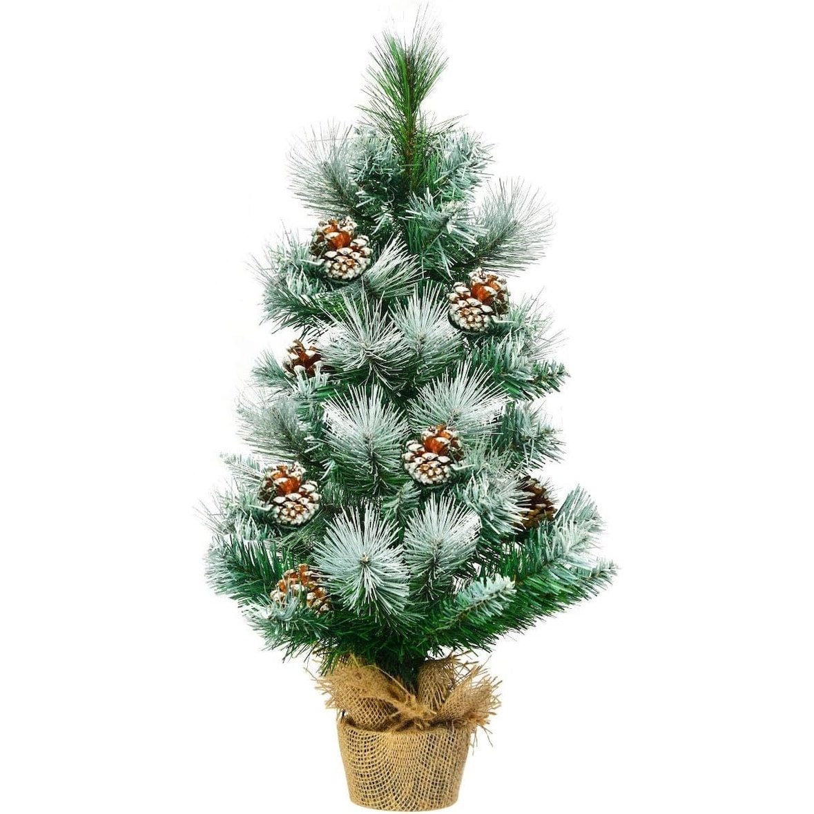 COSTWAY 60 cm Kunstmatige Mini Kerstboom, Tafel Kerstboom met Cementen Basis, Kunstboom Kerst