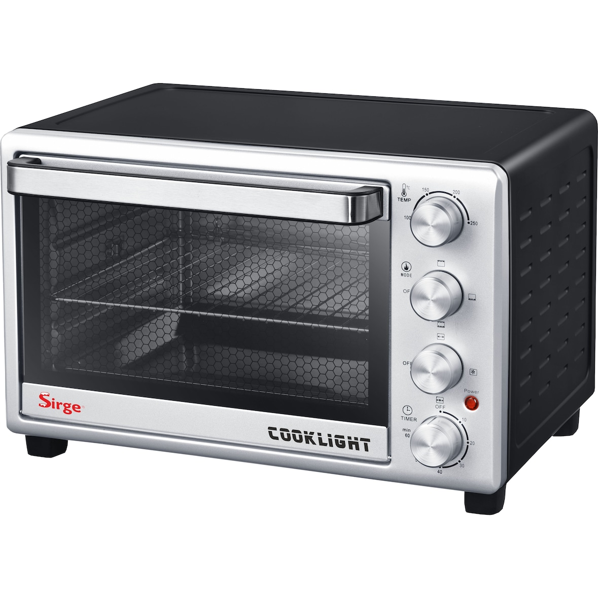 Sirge FORNO28CL Elektroofen mit Licht, Spieß, Drehspieß, Drehkorb, belüftet, 28 l, 1600 W