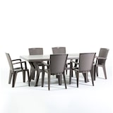 thumbnail of Ensemble repas de jardin composé de la table rectangulaire en résine Samuel, 6 chaises en résine monobloc empilables effet rotin Diana - Taupe/Taupe