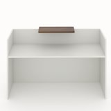 thumbnail of Oficit. Mostrador de recepción y oficina, blanco con sobremostrador nogal. Fácil de montar. Fabricado en España. Medidas: 180x50x105(an x fon x alt)