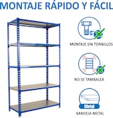 thumbnail of SimonRack Estantería Metálica, 1800x900x500 mm, 5 Alturas, Bandeja Metal, 180 kg de Punto Flexión, Azul/Galva - Simonclick