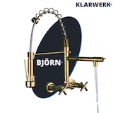 thumbnail of Björn | Herraje de pared para gastronomía dorado brillante Grifo  cocina profesional de acero inoxidable con dos duchas|doble lavabo pared restaurante