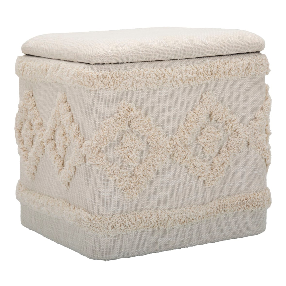 Pouff contenitore quadrato in tessuto beige cm 40x40x40