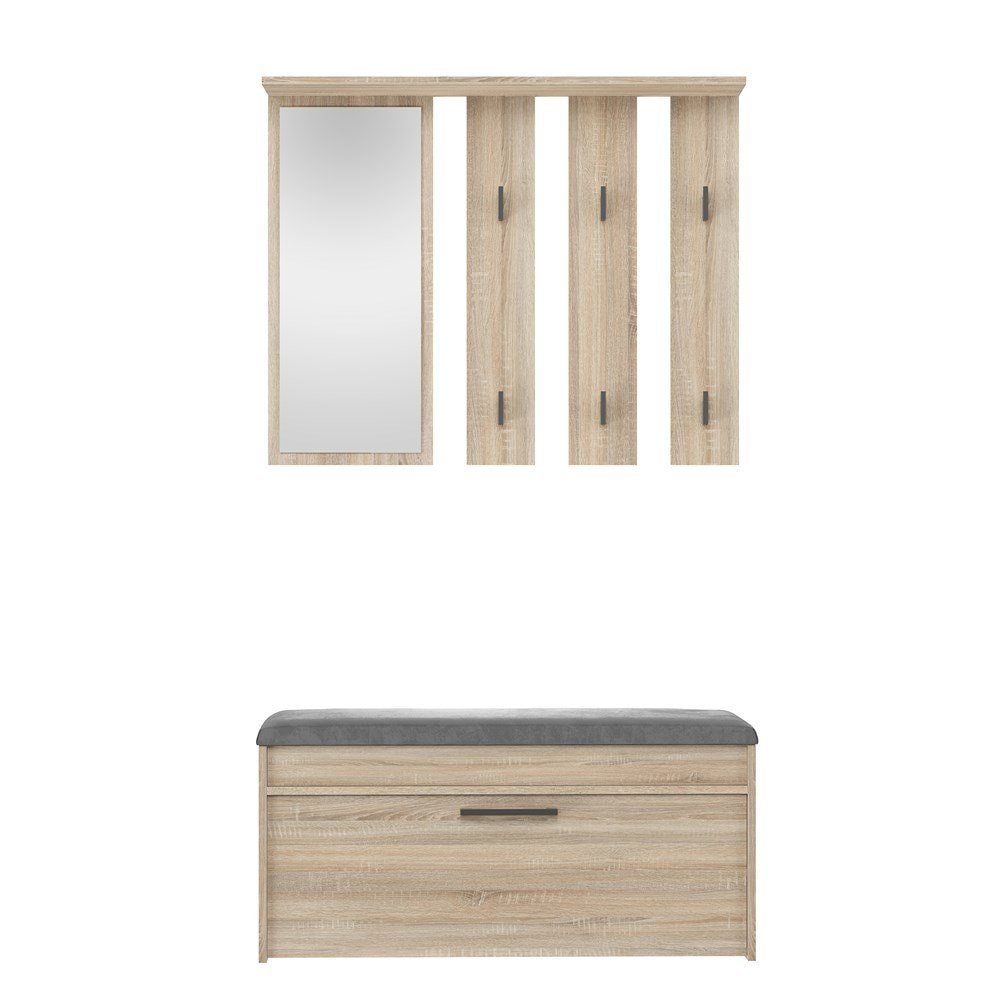 ibonto Wandgarderobe Garderobenset mit Schuhschrank, Sitzbank & Spiegel Flurmöbel